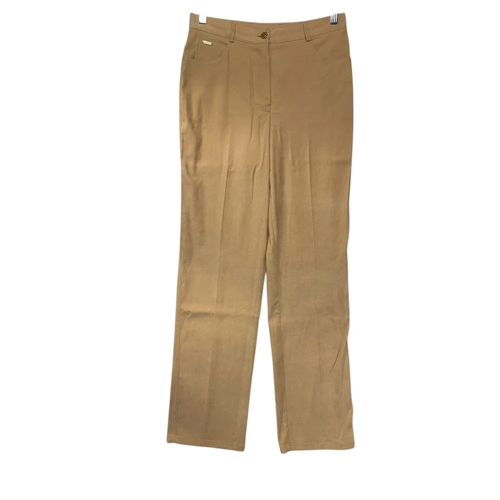ST JOHN SPORT Women Camel Tan Straight Leg Pants Classic‎ Chic Professional Sz 4